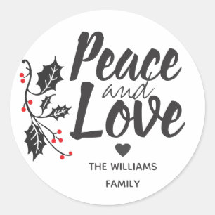 Modern Peace and Love Custom Holiday Classic Round Sticker