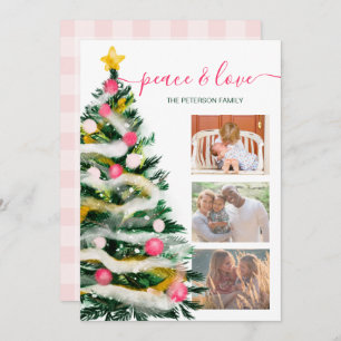 Modern peace Christmas tree watercolor 3 photos Card