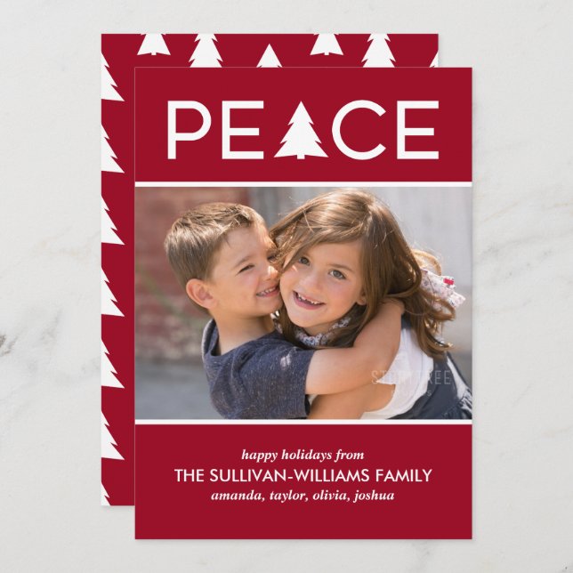 Modern Peace Custom Photo Holiday Tree Burgundy (Front/Back)