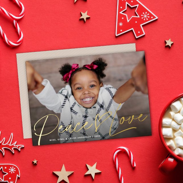 Modern Peace Heart Love Holiday Photo Gold Foil (Creator Uploaded)