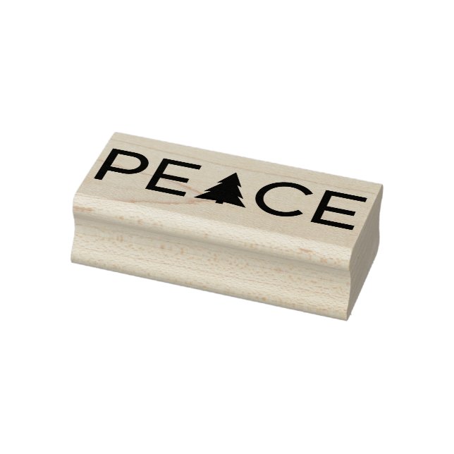 Modern Peace Holiday Tree Typography Rubber Stamp (Stamp)