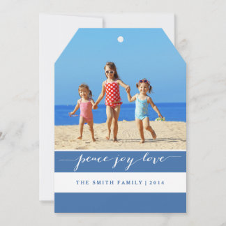 Modern Peace, Joy, Love Holiday Photo Card | Blue