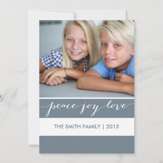 Modern Peace, Joy, Love Holiday Photo Card | Blue