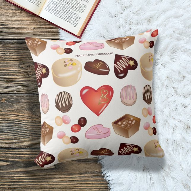 Modern Peace Love Chocolate Candy Heart Cushion (Creator Uploaded)