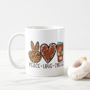 Modern Peace, Love, Coffee Typography  Mug