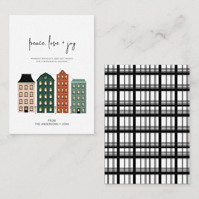 Modern Peace Love & Joy Christmas Town Holiday Card (Front/Back)