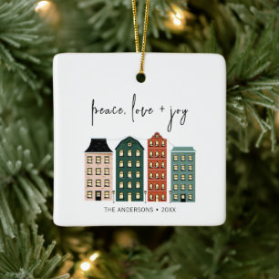 Modern Peace Love & Joy Christmas Town Holiday  Ceramic Ornament