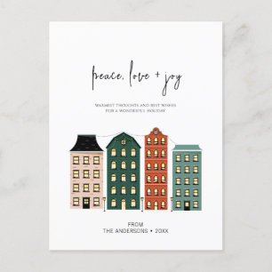 Modern Peace Love & Joy Christmas Town Holiday Pos Postcard