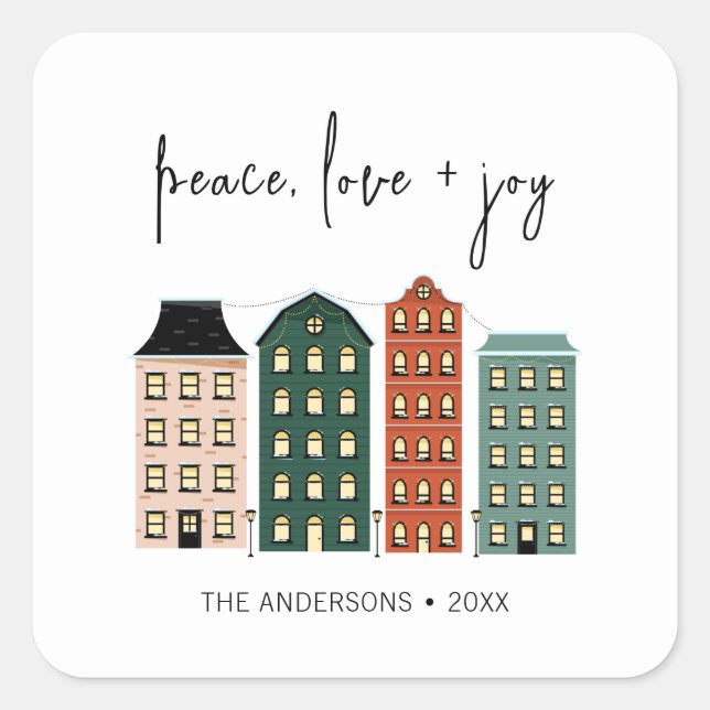 Modern Peace Love & Joy Christmas Town Holiday  Square Sticker (Front)