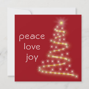Modern Peace Love Joy Red Gold Holiday Card