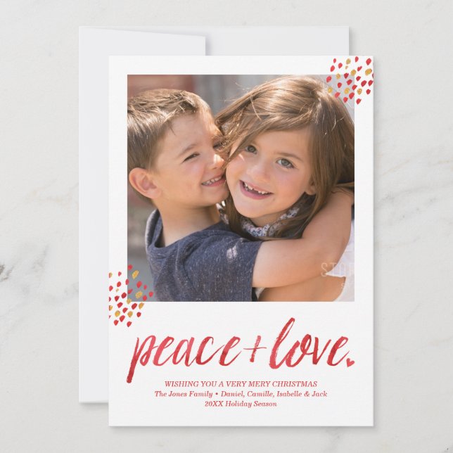 Modern Peace & Love Photo Holiday Card (Front)