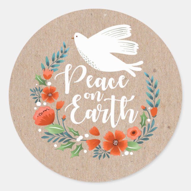 Modern Peace on Earth Christmas Holiday Classic Round Sticker (Front)