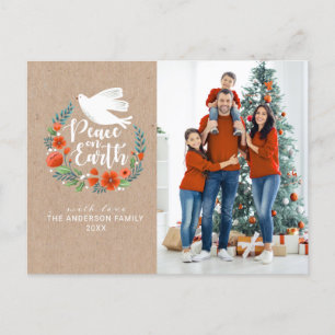 Modern Peace on Earth Family Photo Christmas Holiday Postcard