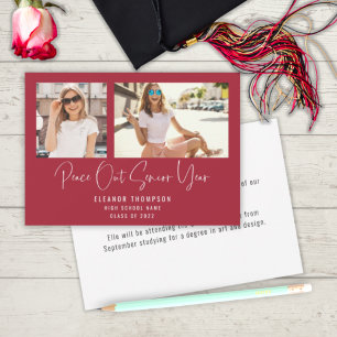 Modern Peace Out 2 Photo 2022 Graduation Red  Announcement