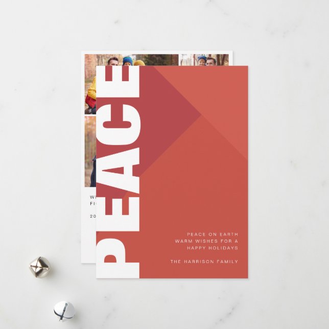 Modern Peace Photo Collage Holiday Card (Front/Back In Situ)