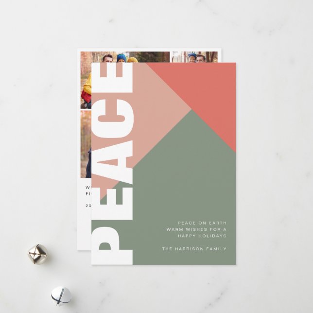 Modern Peace Photo Collage Holiday Card (Front/Back In Situ)