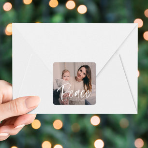 Modern Peace Script Photo Holiday Square Sticker