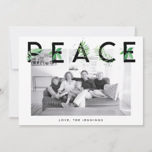 Modern Peace Type and Leaves Scripture Photo Holiday Card