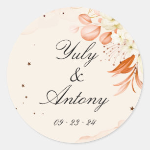 Modern Peach and Orange Wedding Round Stickers Set