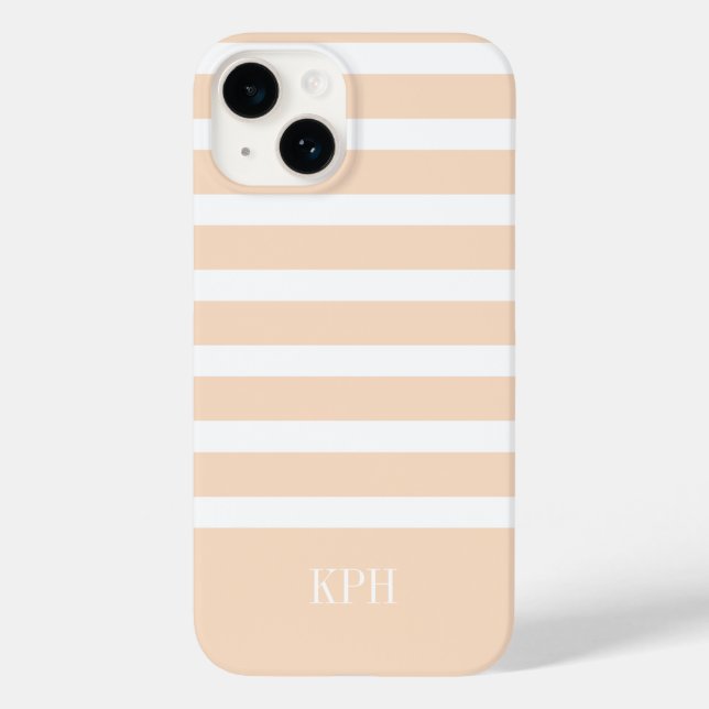 Modern Peach and White Stripe with Monogram  Case-Mate iPhone Case (Back)