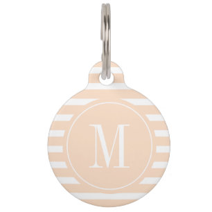Modern Peach and White Stripe with Monogram  Pet Tag