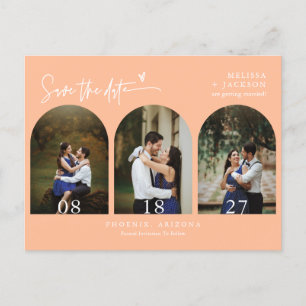Modern Peach Arch Photo QR Code Save the Date Postcard