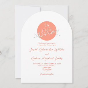Modern Peach Arch Wedding Invite with QR