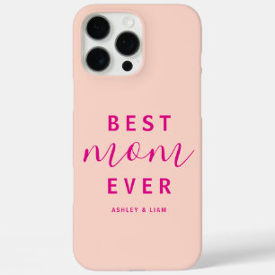 Modern Peach Best Mum Ever Hot Pink Script iPhone 16 Pro Max Case