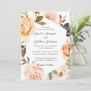 Modern Peach Blush Botanical Floral Wedding Invitation