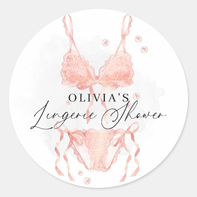 Modern Peach Blush Lingerie Bridal Shower Classic Round Sticker (Front)