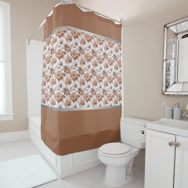 Modern Peach Clay Floral Abstract  Shower Curtain (In Situ)