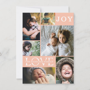 Modern Peach Colour Block Family 6 Photo Collage Holiday Card