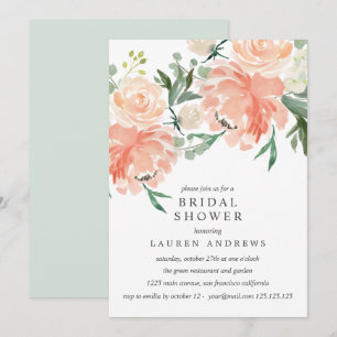 Modern Peach Coral Pink Bouquet Bridal Shower Inv Invitation