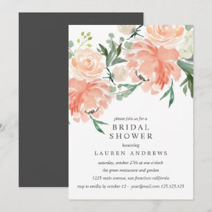 Modern Peach Coral Pink Bouquet Bridal Shower Inv Invitation