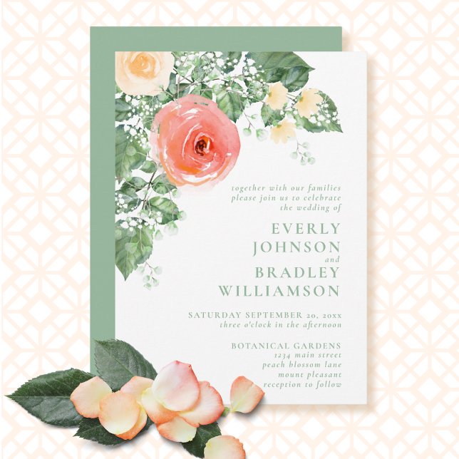  Modern Peach Coral Spring Summer Floral Wedding I Invitation (Creator Uploaded)