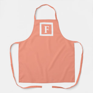Modern Peach Coral White Bold Monogram Kitchen Apron