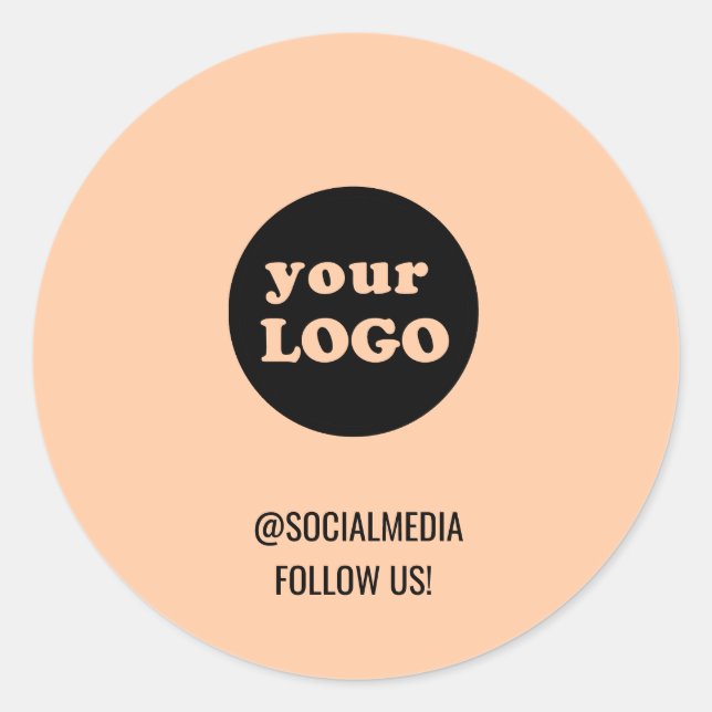 Modern Peach Custom Business Logo Classic Round Sticker (Front)