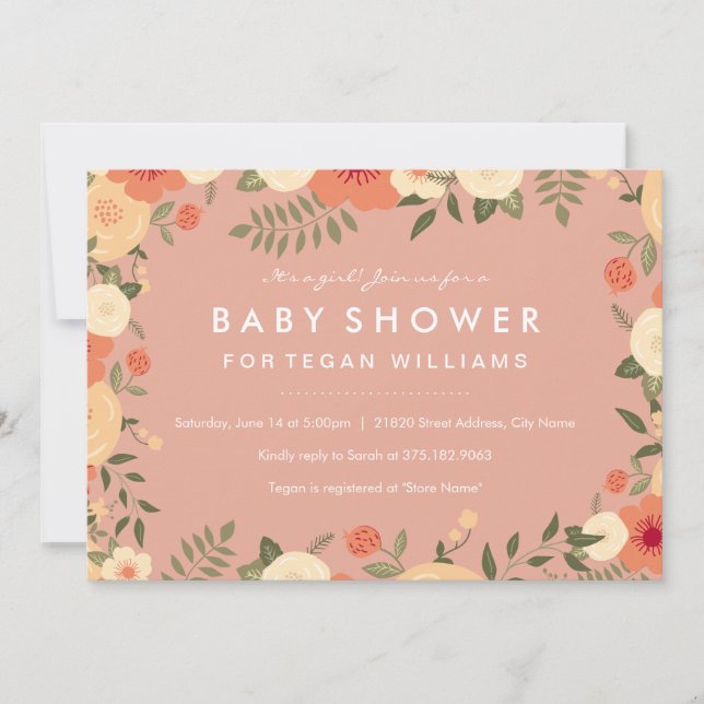Modern Peach Floral Baby Shower Invitation (Front)