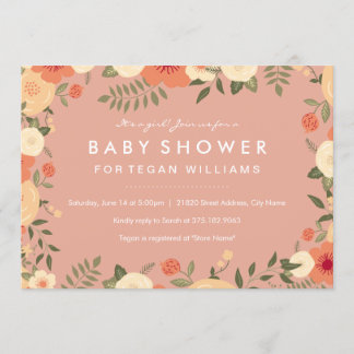 Modern Peach Floral Baby Shower Invitation