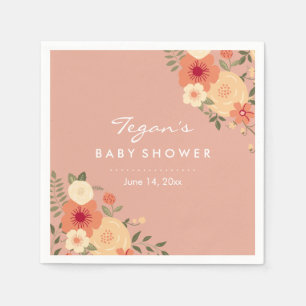 Modern Peach Floral Baby Shower Napkins