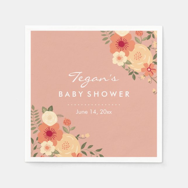 Modern Peach Floral Baby Shower Napkins (Front)