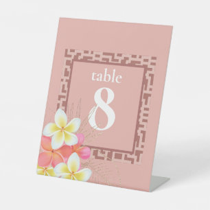 Modern Peach Floral Design Wedding Table Number Pedestal Sign