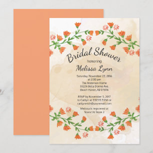 Modern Peach Floral Fall Bridal Shower Invitation