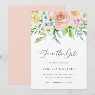 Modern Peach Floral Non Photo Elegant Wedding Save The Date