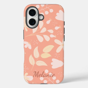 Modern Peach Floral Pattern Personalised iPhone 16 Case