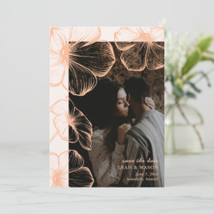 Modern Peach Floral Photo Elegant Wedding Save The Date