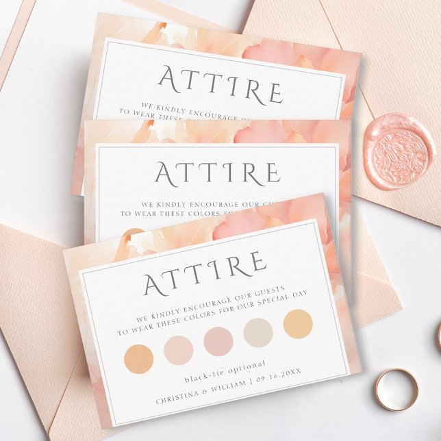 Modern Peach Flower Wedding Attire Dress Code Enclosure Card (Creator Uploaded)