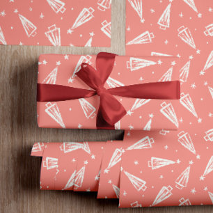 Modern Peach Forest Tree Christmas Wrapping Paper