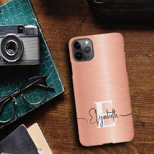 Modern Peach Fuzz Brushed Metallic Monogram Script iPhone 11Pro Max Case