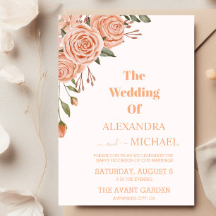 Modern Peach Fuzz Foliage Wedding Invitation